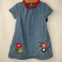 Size 5-6: Mini Boden Flower Detail Lined Chambray Dress