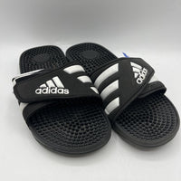 Size 4Y: Adidas Black/White Velcro Strap Slides