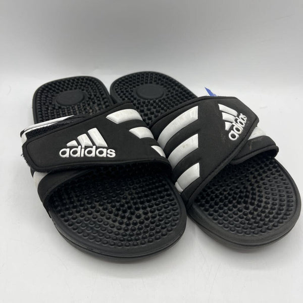 Size 4Y: Adidas Black/White Velcro Strap Slides
