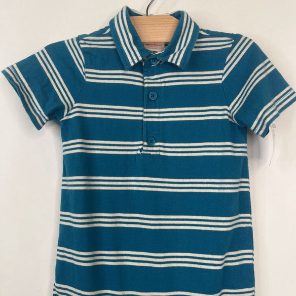 Size 2 (85): Hanna Andersson Blue/White Striped Polo Romper