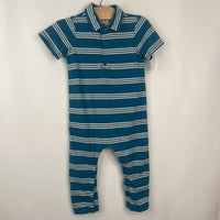 Size 2 (85): Hanna Andersson Blue/White Striped Polo Romper