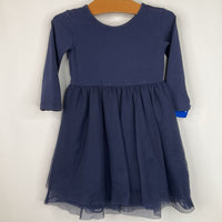 Size 3 (90): Hanna Andersson Blue Long Sleeve Mesh Bottom Dress
