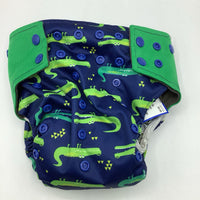 Size O/S: Blue/Green Crocodiles Adjustable Snap Diaper