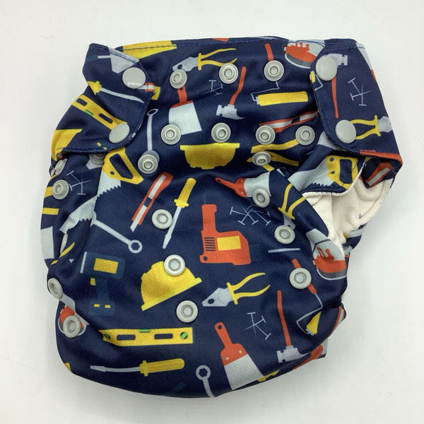 Size O/S: Smart Bottoms Blue Tool Print Adjustable Snap Diaper