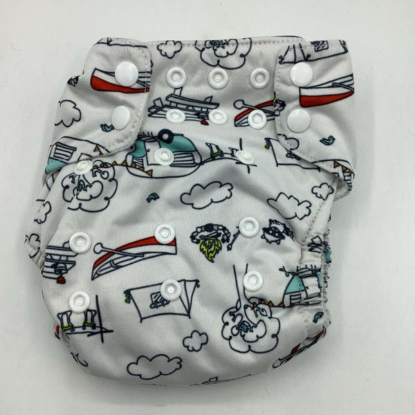 Size O/S: Thirsties White Camping Print Adjustable Snap Diaper