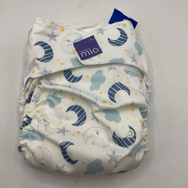 Size O/S: Bambino Mio White/Blue Moons Print Adjustable Velcro Strap Diaper