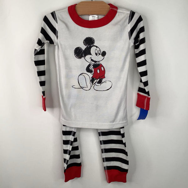 Size 3 (90): Hanna Andersson Micky Mouse White/Black Striped 2pc PJs