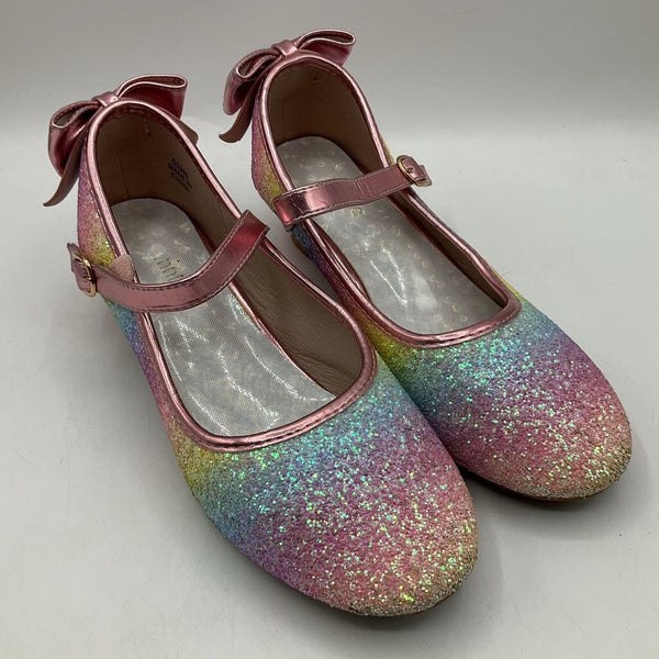 Size 4Y: Annie Colorful Sparkly Velcro Strap Princess Heels