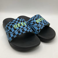 Size 4Y: Reef Blue/Black Checkered Slides