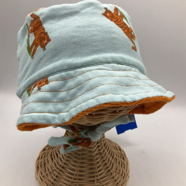 Size S: This Little Piggy Orange/Blue Tigers Reversible Sun Hat