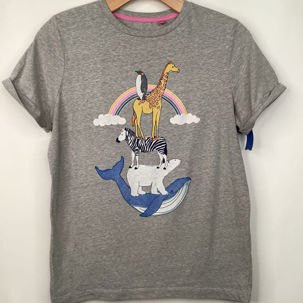 Size 13-14: Boden Grey Rainbow Stacking Animals T-Shirt