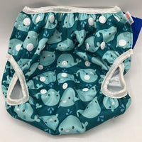 Size OS: Alva Baby Blue Whale Adjustable Snap Diaper Cover