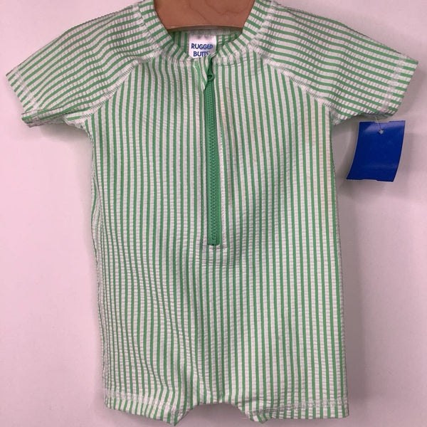 Size 0-3m: Rugged Butts Green White Striped 1pc Swim Suit