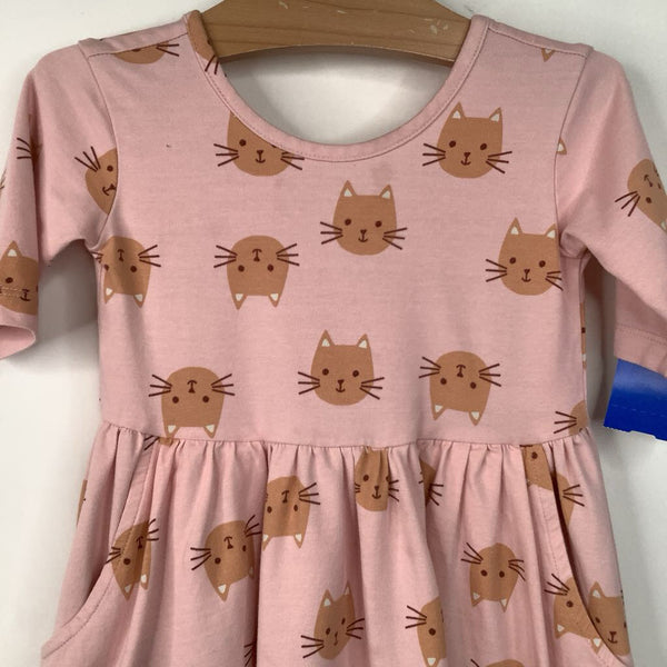 Size 4 (100): Hanna Andersson Pink Cat Print Half Sleeve Dress