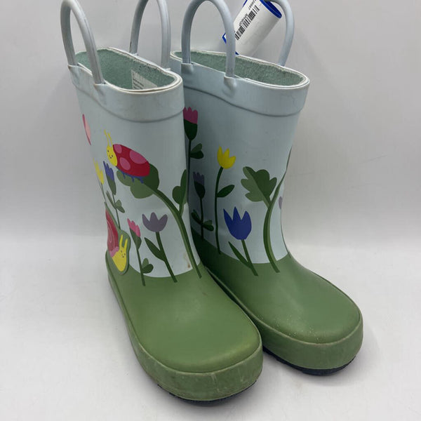Size 8: Cat & Jack Blue/Green Tulip Print Rain Boots