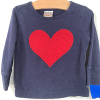 Size 12-18m (75): Hanna Andersson Blue/Red Heart Long Sleeve Onesie