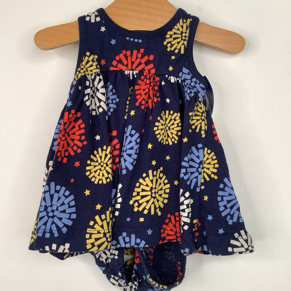 Size 0-3m (50): Hanna Andersson Blue/Colorful Firework Print Tank Dress W/Bloomers