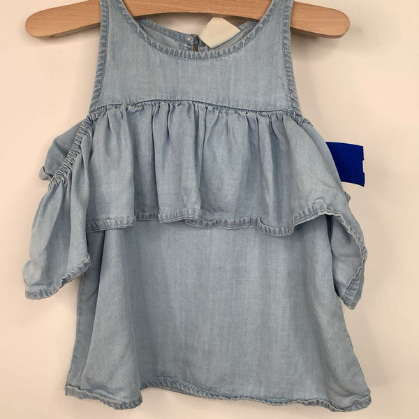 Size 6: Zara Light Blue Ruffled Over The Shoulder Tank Top
