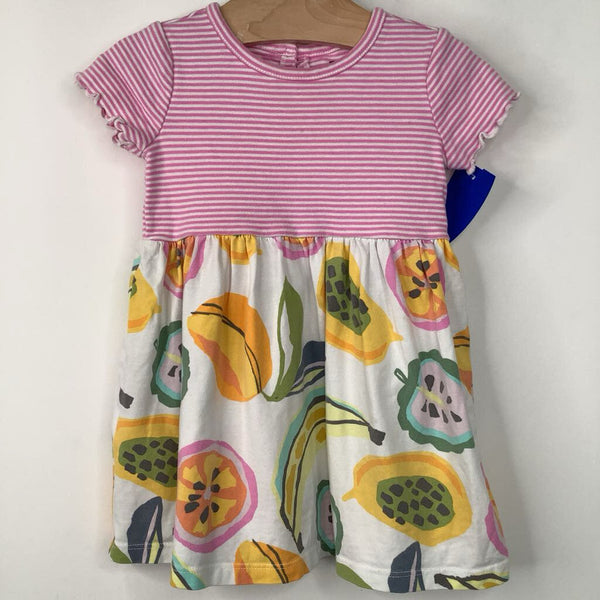 Size 12-18m: Tea Pink Striped/Fruit Print Short Sleeve Dress