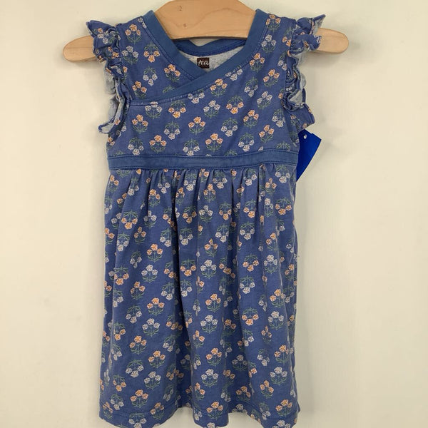 Size 2: Tea Blue Flower Ruffled Sleeve Dress