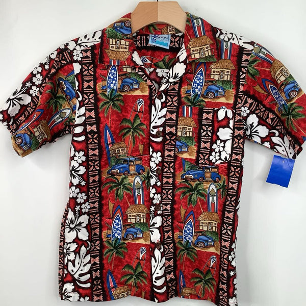 Size 10: Multi Color Hawiian Print Button Up Collard Shirt