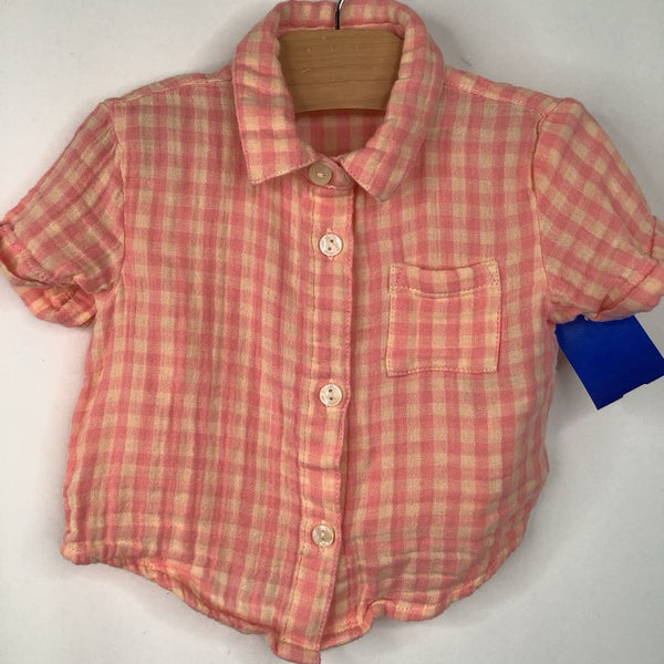 Size 6-12m: Old Navy Pink Checkered Button Up Shirt