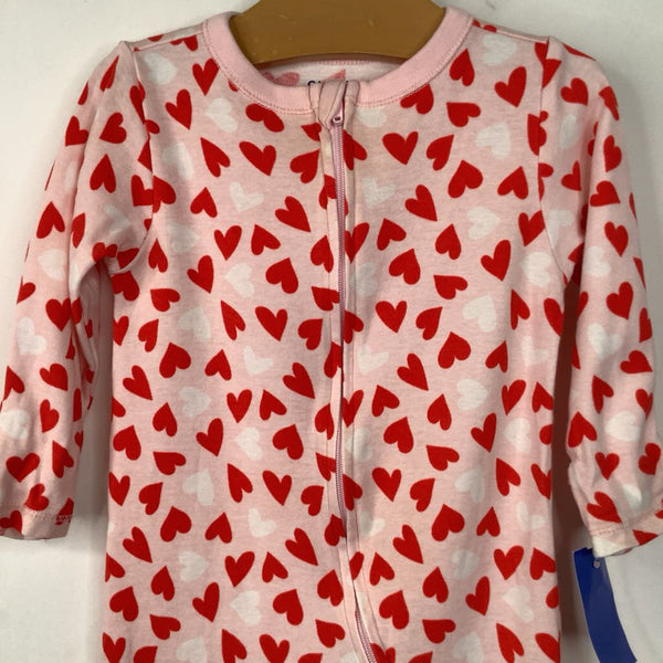 Size 6-12m: Old Navy Pink Red Heart Long Sleeve Footed 1pc Pjs