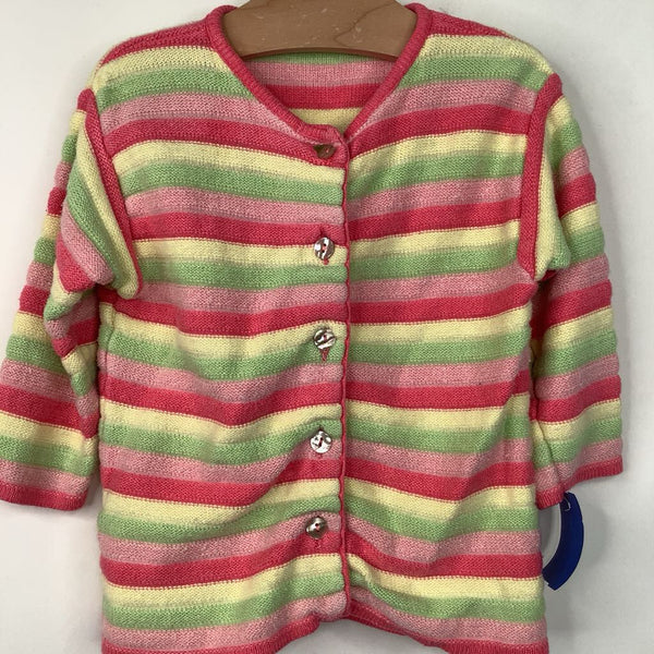 Size 12-18m: Pink Green Yellow Button-Up Long Sleeve Sweater