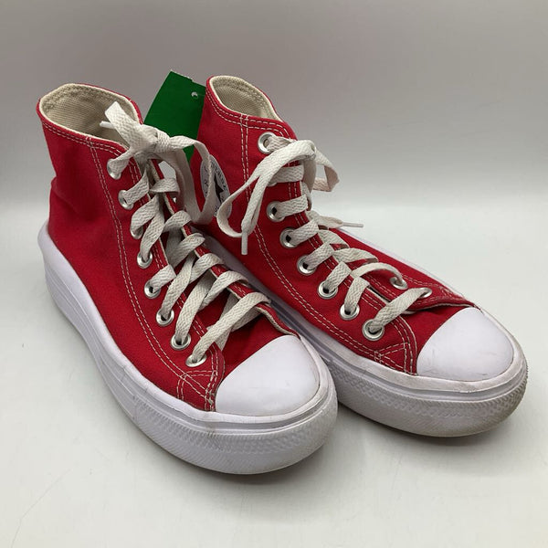 Size 5Y: Converse Red/White Lace-Up Platform Sneakers