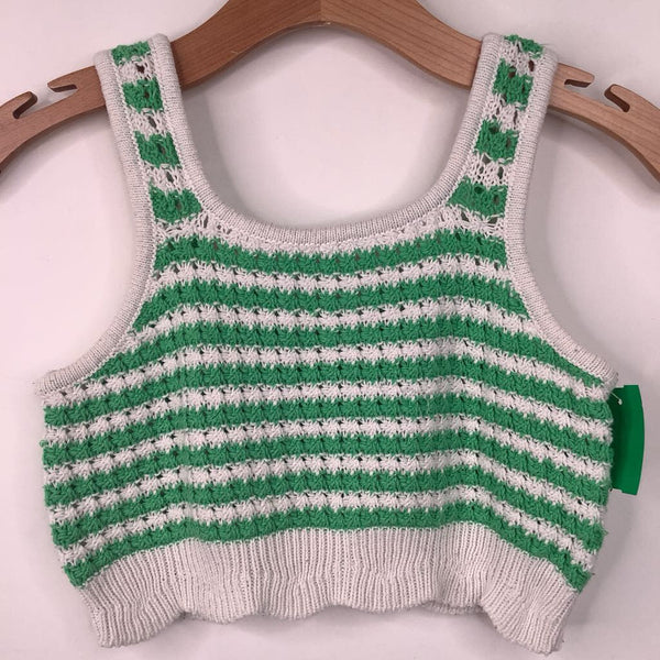 Size 11-12: Zara Green/White Knitted Tank Crop Top