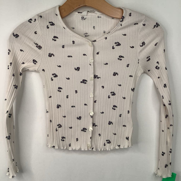 Size 8-10: H&M: White/Black Floral Long Sleeve Shirt