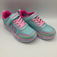 Size 1.5Y: Skechers Blue Pink Heart Light Up Shoes NEW Condition