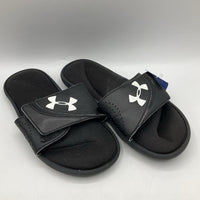 Size 5Y: Under Armour Black Velcro Strap Slides