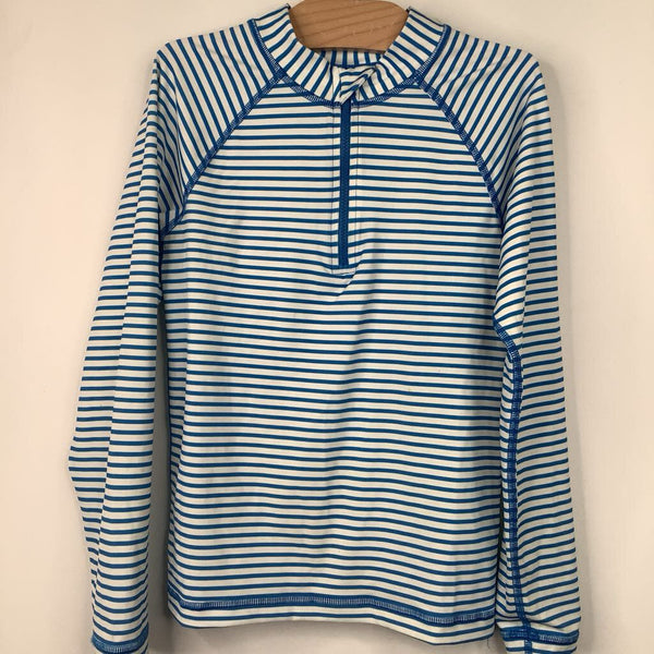 Size 8 (130): Hanna Andersson Blue/White Striped Long Sleeve Swim Shirt