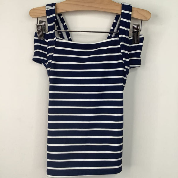 Size 10 (140): Hanna Andersson Blue/White Striped 1pc Swimsuit-NEW W/Tag