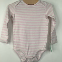 Size 18-24m: Primary Pink/White Striped Long Sleeve Onesie