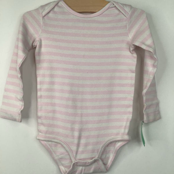 Size 18-24m: Primary Pink/White Striped Long Sleeve Onesie