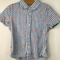Size 4-5: Boden BLue/White Striped Shrimp Print Collared Button-Up T-Shirt