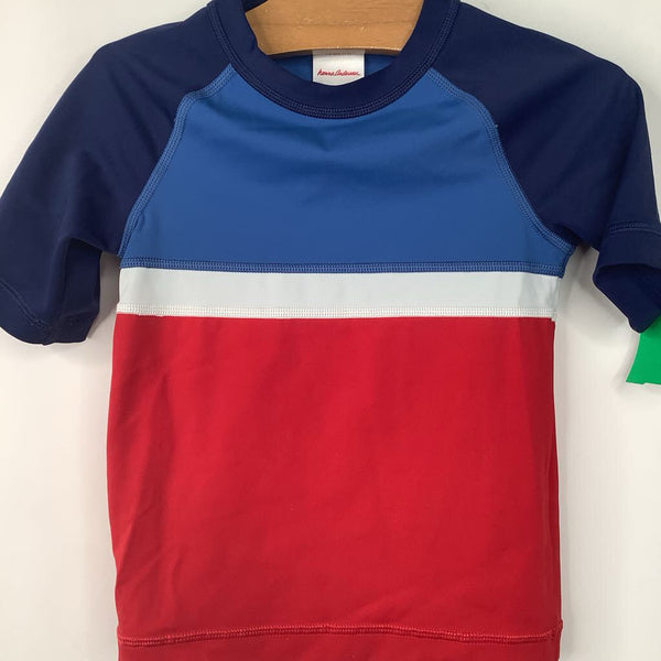 Size 3 (90): Hanna Andersson Blue/White/Red Short Sleeve Swim Shirt