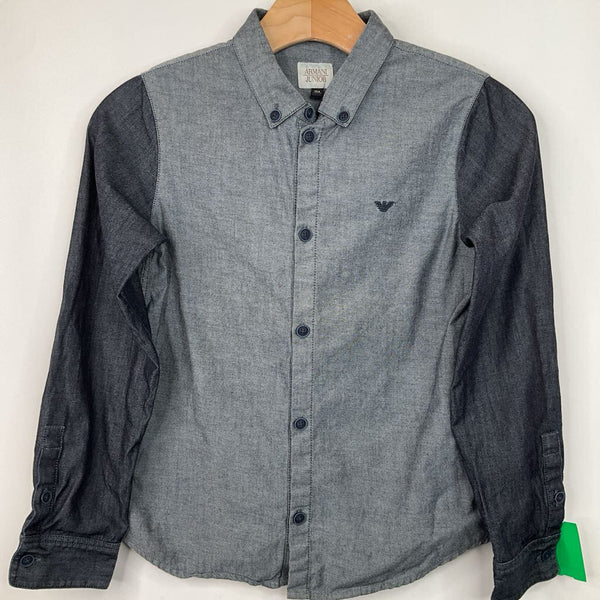 Size 10: Armani Junior Grey/Blue Collared Button-Up Long Sleeve Shirt (retails $175)