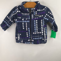 Size 0-3m: Columbia Blue/White & Purple Polka Dots Zip-Up Fleece Coat
