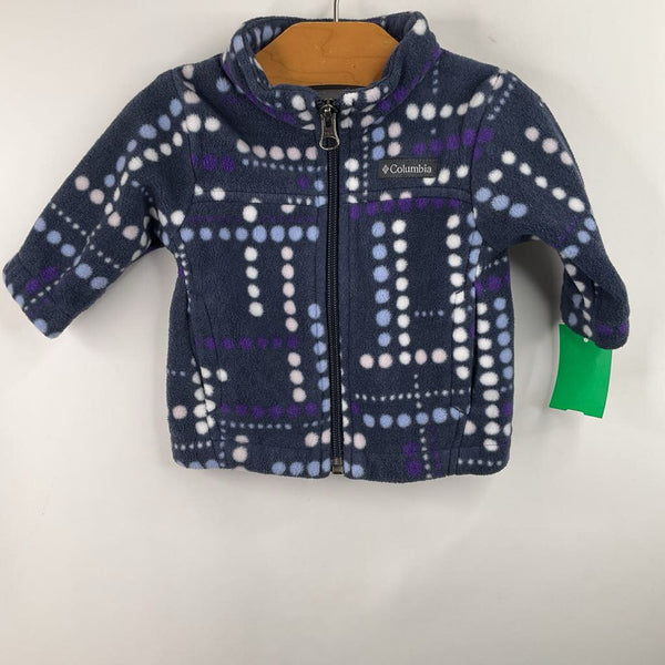 Size 0-3m: Columbia Blue/White & Purple Polka Dots Zip-Up Fleece Coat