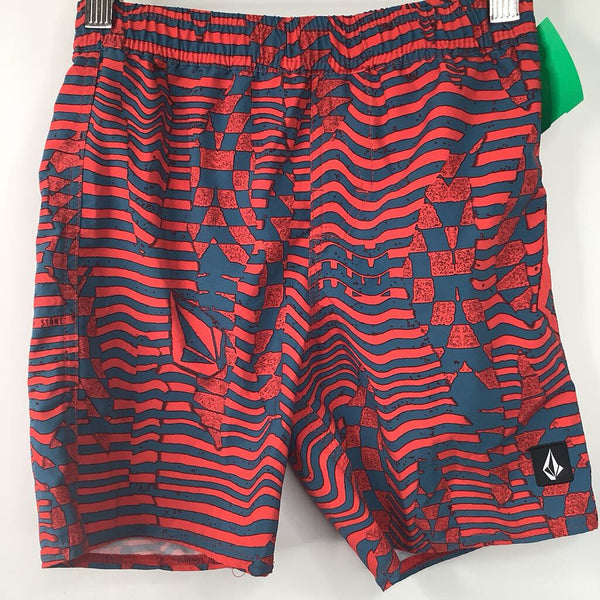 Size 6: Volcom Red/Blue Patterned Swim Trunks