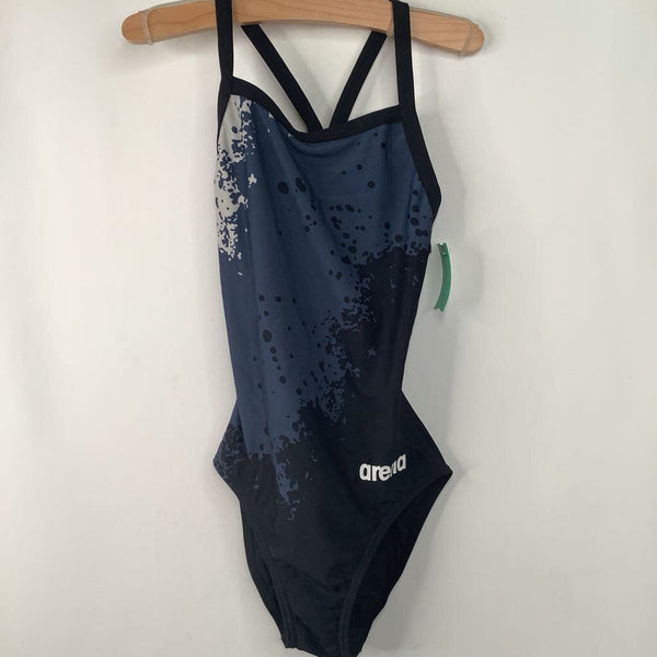 Size 10-11: Arena Blue/Black Splattered 1pc Swim Suit
