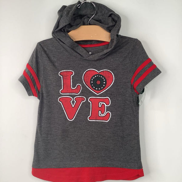 Size 4: Colosseum Grey/Red "Love" Portland Thornes Hooded T-Shirt