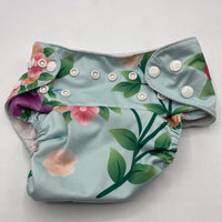 Size O/S: Baby Goal Blue Floral Print Adjustable Snap Diaper