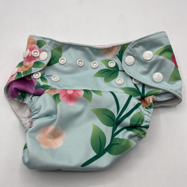 Size O/S: Baby Goal Blue Floral Print Adjustable Snap Diaper