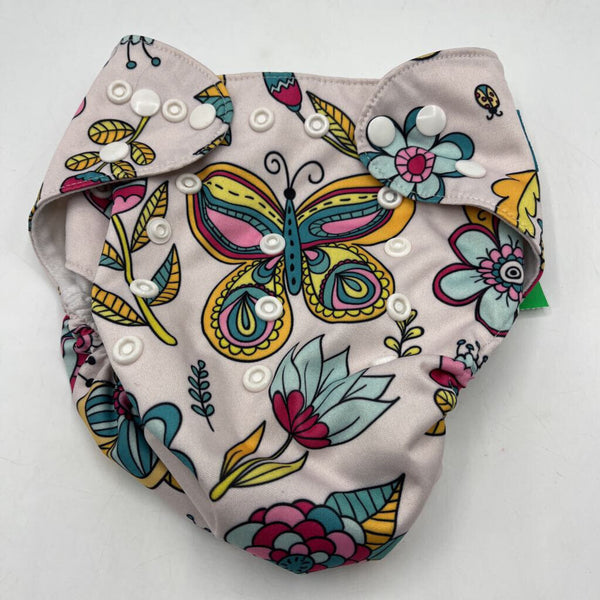 Size O/S: Baby Goal Colorful Butterflies Print Adjustable Snap Diaper