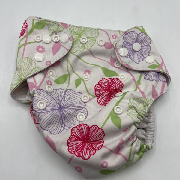 Size O/S: Baby Goal White/Colorful Floral Print Adjustable Snap Diaper