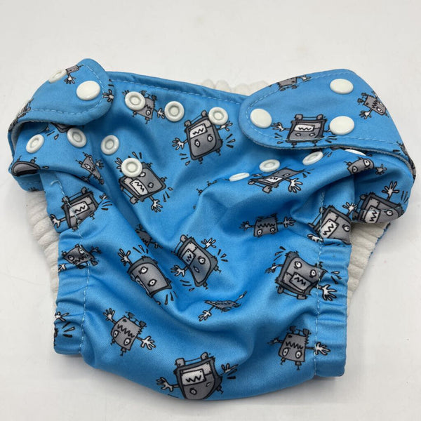 Size O/S: Charlie Banana Blue Robots Adjustable Snap Diaper
